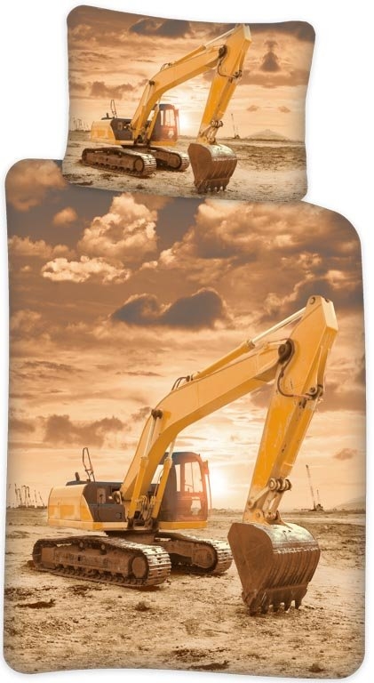 Junior sengetøj 100x140 cm - Sengesæt med gravemaskine - 100% bomuld