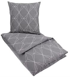 Sengetøj 140x220 cm - Graphic grey - Sengelinned i 100% Bomuld - Borg Living sengesæt