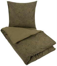 Grønt sengetøj 140x200 cm - Grønt med sort dyreprint - 100% økologisk bomuld - Sengetøj børn