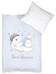 Baby sengetøj 70x100 cm - Sovende bamse - 2 i 1 design - 100% Bomuld