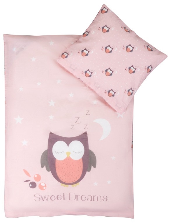 Baby sengetøj med en lyserød ugle 70x100 - 100% Bomuld