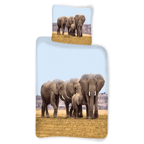 Elefant sengetøj 140x200 cm - Elefant familie - Sengesæt i 100% bomuld