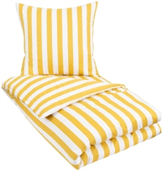 Stribet sengetøj - 140x220 cm - Gult og hvidt sengesæt - 100% Bomuldssatin sengetøj - Nordic Stripe