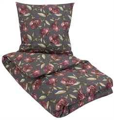 Blomstret sengetøj 140x220 cm - Gråt sengetøj - Sengelinned i 100% Bomuld