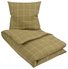 Ternet sengetøj - 140x200 cm - Check Olive - Sengelinned i 100% Bomuld - Borg Living sengesæt