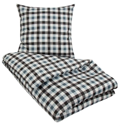 Sengetøj 200x220 cm - Check blue - Ternet sengetøj til dobbeltdyne - 100% Økologisk Bomuldssatin - By Night