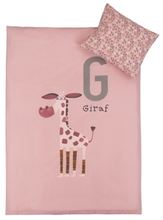 Junior sengetøj 100x140 cm - Giraf lyserød sengesæt - 2 i 1 design - 100% bomuld 