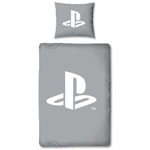 Sengetøj - 140x200 cm - Gråt sengesæt - PlayStation sengetøj i 100% bomuld - Vendbart design 