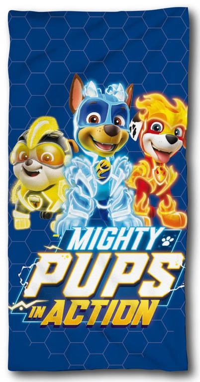 Paw Patrol håndklæde - 70x140 cm - 100% bomuld - Mighty Pups In Action - Blødt badehåndklæde med de populærere hvalpe