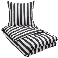Stribet sengetøj 140x200 cm - Dark grey - Gråt og hvidt sengesæt - 100% Bomuldssatin sengetøj - Nordic Stripe