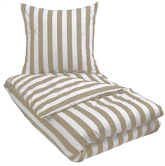 Sengetøj 140x200 cm - Sandfarvet og hvidt stribet sengesæt - 100% Bomuldssatin sengetøj - Nordic Stripe