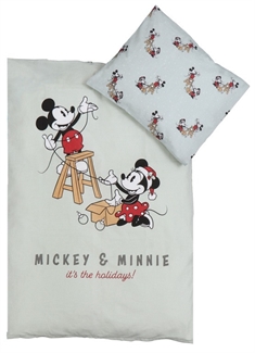 Jule sengetøj til baby 70x100 cm  - Mickey og Minnie - Julemotiv i mintgrøn - 100% bomuld 