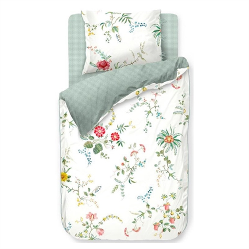 Pip studio sengetøj - 140x200 cm - Fleur Grandeur white - Blomstret sengetøj - Dobbeltsidet sengesæt - 100% bomuld