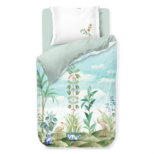 Blomstret sengetøj - 140x200 cm - Jolie white - Sengesæt med 2 i 1 design - 100% bomuld - Pip Studio sengetøj