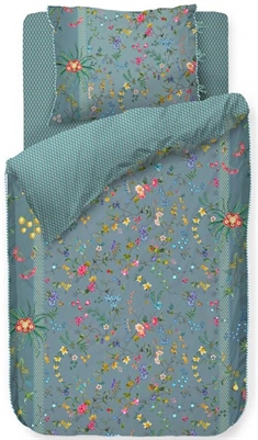 Blomstret sengetøj - 140x200 cm - Petit Fleurs Blue - Sengesæt med 2 i 1 design - 100% bomuld - Pip Studio sengetøj