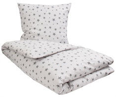 Gråt sengetøj 140x220 cm - Sengetøj med stjerner - Sengelinned i 100% Bomuld