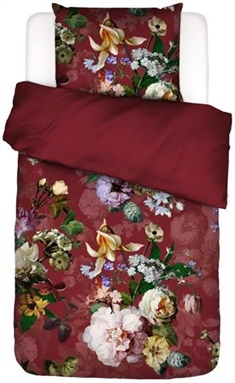 Bordeaux sengetøj 140x220 cm - Fleurel wine red - Blomstret sengetøj - Vendbar design - 100% Bomuldsflonel - Essenza 