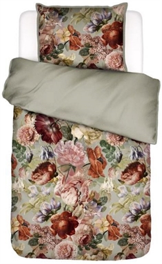 Blomstret sengetøj 140x200 cm - Agate gråt sengetøj - 2 i 1 sengesæt - 100% bomuldssatin - Essenza sengetøj