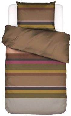 Stribet sengetøj - 140x200 cm - Essenza - Edith brun - Vendbar dynebetræk - 100% bomuldssatin sengesæt