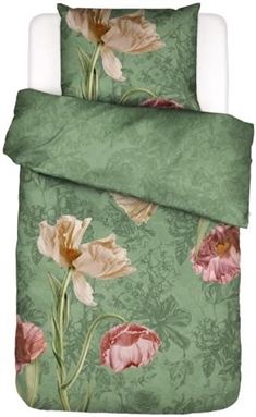 Essenza sengetøj - 140x200 cm - Annabel Basil grøn - Vendbart sengesæt - 100% bomuldssatin - Blomstret sengetøj