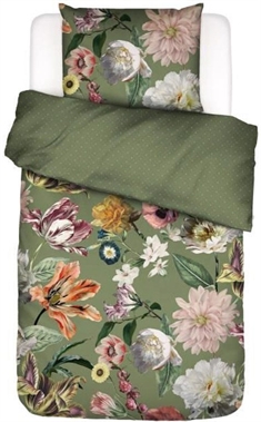 Essenza sengetøj - 140x200 cm - Filou forest green - Vendbart sengesæt - 100% bomuldssatin - Blomstret sengetøj