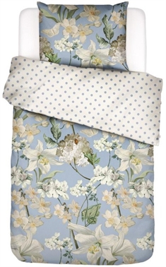Blomstret sengetøj - 140x220 cm - Rosalee Iceblue - 2 i 1 sengesæt - 100% bomuldssatin sengetøj - Essenza 