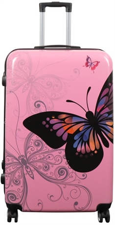 Stor kuffert - Hardcase kuffert med motiv - Sommerfugl lyserød - Eksklusiv letvægt kuffert