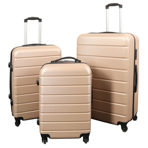 Kufferter - Sæt med 3 stk. - Eksklusivt hardcase kuffertsæt udsalg - Guldfarvet med striber