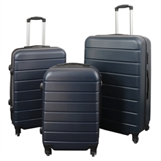 Kuffertsæt - 3 stk. - Mørkeblå med striber - Eksklusivt hardcase letvægt kuffert