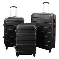 Kuffertsæt - 3 stk. - Sort med striber - Eksklusivt hardcase letvægt kuffert