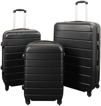 Kuffertsæt - 3 Stk. - Eksklusivt hardcase billige kufferter - Sort med striber