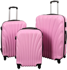 Kuffertsæt - 3 Stk. - Praktisk hardcase kuffertsæt - Musling lyserød