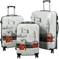 Kuffertsæt - 3 Stk. - Kuffert med motiv - London - Hardcase letvægt kuffert med 4 hjul