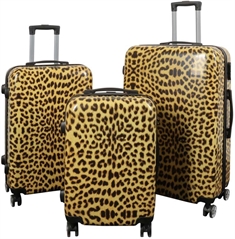 Kuffertsæt - 3 Stk. - Kuffert med motiv - Leopardpletter - Hardcase letvægt kuffert med 4 hjul