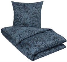 Blåt sengetøj dobbeltdyne 200x220 cm - Marble dark blue - Mønstret sengesæt - 100% Bomuldssatin - By Night