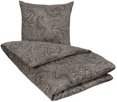 Sengetøj bomuldssatin - 140x200 cm - Marble dark grey - By Night sengesæt 