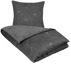 Sengetøj bomuldssatin - 140x220 cm - Big flower grey - 2 i 1 design - By Night sengesæt