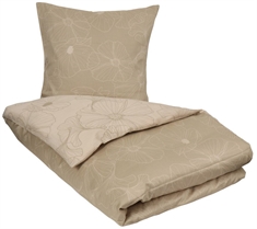 Sandfarvet sengetøj 200x220 cm - Big flower sand - Dobbeltdyne sengetøj - 100% Bomuldssatin - 2 i 1 design - By Night