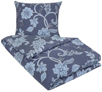 Blomstret sengetøj - 140x220 cm - Diana blåt sengesæt - Nordstrand Home - Sengebetræk i 100% bomuld 