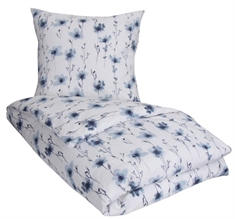 Flonel sengetøj - 150x210 cm - Flower Blue - 100% bomuldsflonel - By Night sengesæt