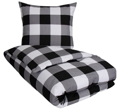 Flonel sengetøj 140x200 cm - Ternet sengetøj - Check black - 100% bomuld - By Night sengesæt 