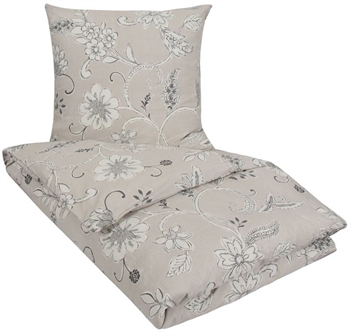 Blomstret sengetøj - 140x220 cm - Diana gråt sengesæt - Nordstrand Home - Sengebetræk i 100% bomuld 