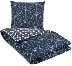 Sengetøj 200x220 cm - Blåt sengetøj - Dobbeltdyne sengetøj - 100% Bomuldssatin - Hexagon  - 2 i 1 design