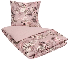 Sengetøj 200x220 cm - Dobbeltdyne sengetøj - 100% Bomuldssatin - Flowers & Dots - Lavendel - 2 i 1 design