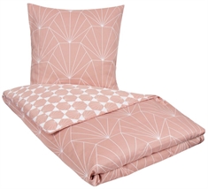 Sengetøj 200x200 cm - Hexagon peach sengesæt - Vendbart sengetøj - 100% Bomuldssatin - By Night sengelinned