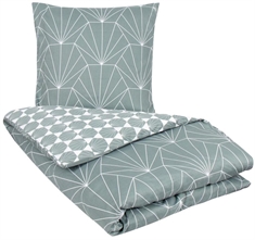 Bomuldssatin sengetøj - 150x210 cm - Hexagon støvet grøn - 2 i 1 design - By Night