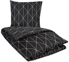 Sengetøj 200x220 cm - Sort sengetøj - Dobbeltdyne sengetøj - Graphic harlekin - Sort - 100% Bomuldssatin 