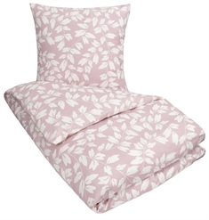 Sengetøj 140x200 cm - Azure rosa med hvide blade - In Style microfiber sengesæt