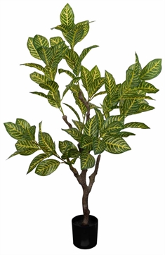 Kunstig Grøn Croton Plante - Højde 115 cm - 1 stammet med grønne blade - Kunstig gulvplante