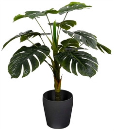 Kunstig Monstera Plante - Højde 90 cm - 1 stammet med grønne blade - Kunstig gulvplante